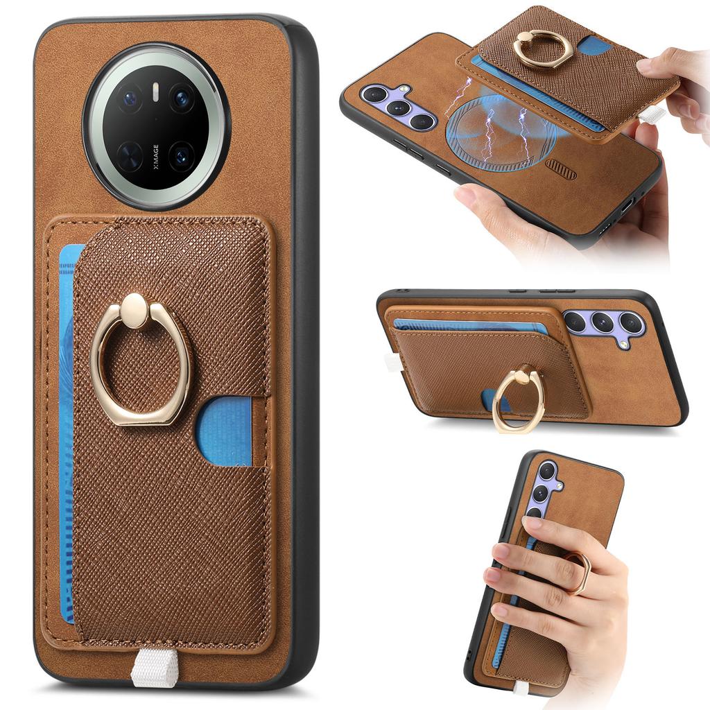 For Huawei Mate 70 Case Ring Kickstand Leather+TPU+PC Phone Cover Detachable Card Holder