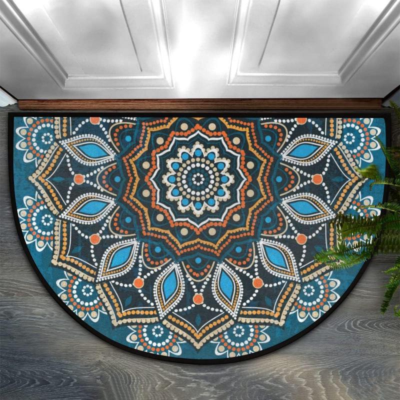 Bohemian Floral Retro Style Semi-Circular Entrance Mat