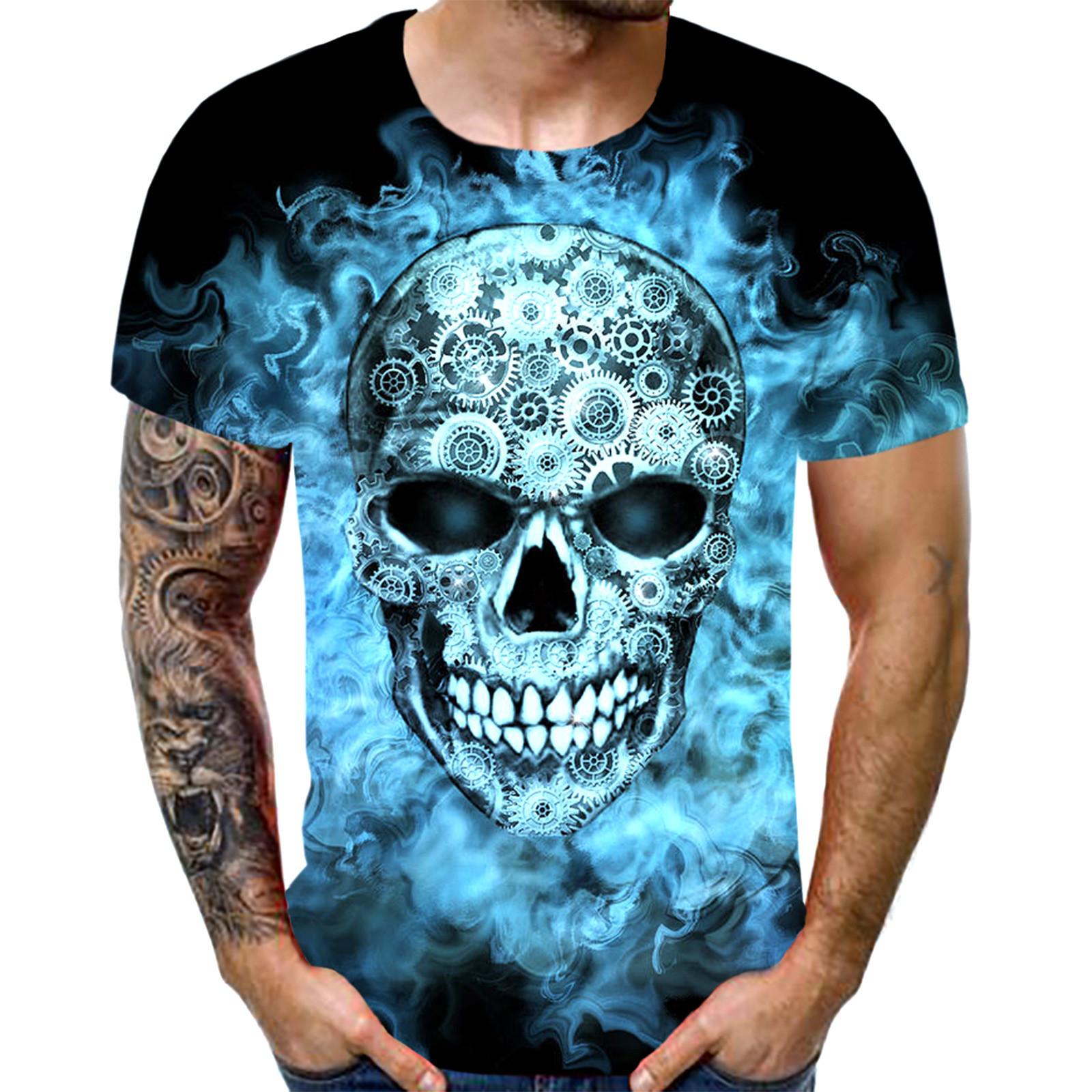 

Men s Fashion Casual Loose 3D Cool Printing Round Neck Pullover T-Shirt Top XXL синій