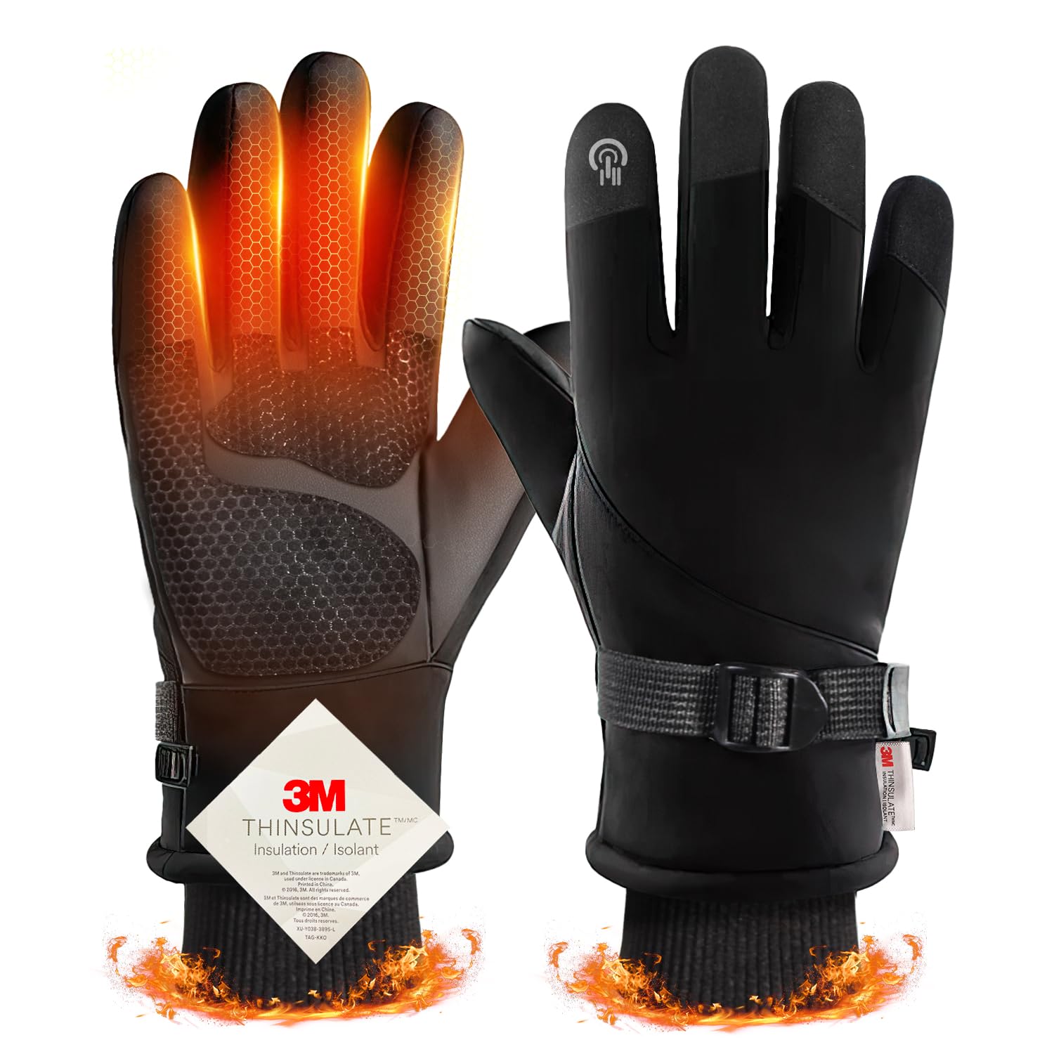 

3M Thinsulate and Winter Gloves for Men and Smartphone and Motorcycle Use Size Fleece-Lined Women, Compatible, Touchscreen, Outdoor, Cycling, (Black, чёрный