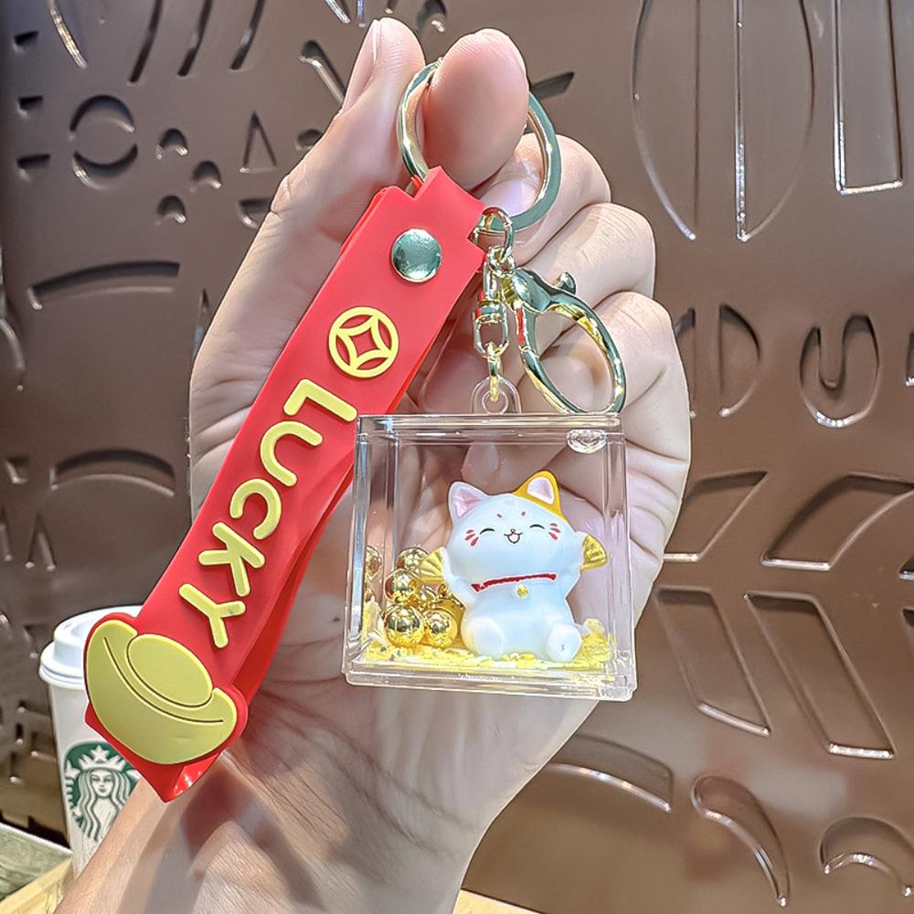 Maneki Neko Keychain Mini Lucky Cat Stress Relief Gift School Bag Charm Car Decor Cute Fashion Keychain