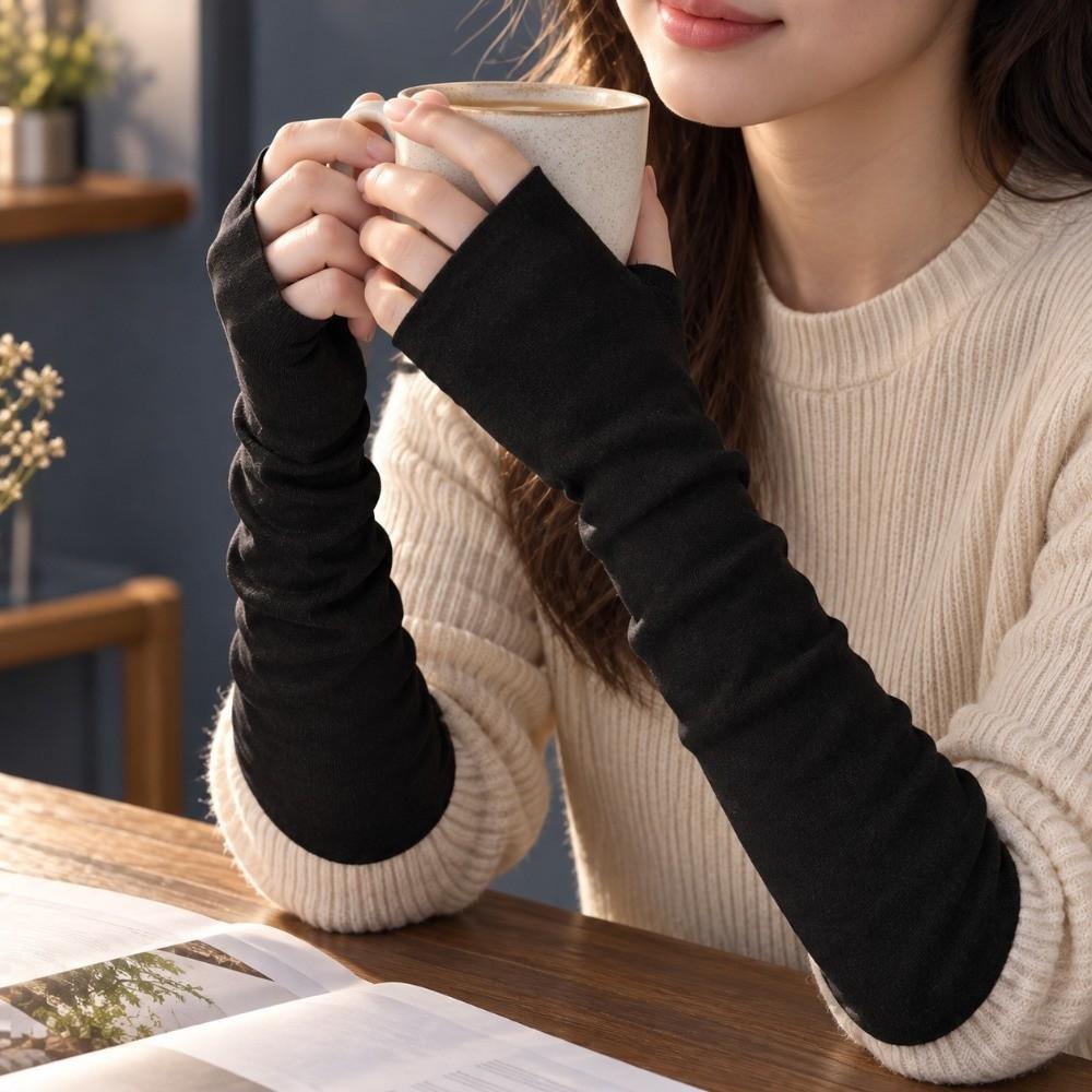 Thin Gloves Fingerless Gloves Soft Half Finger Mittens Comfortable Long Arm Warmers  Casual Wear