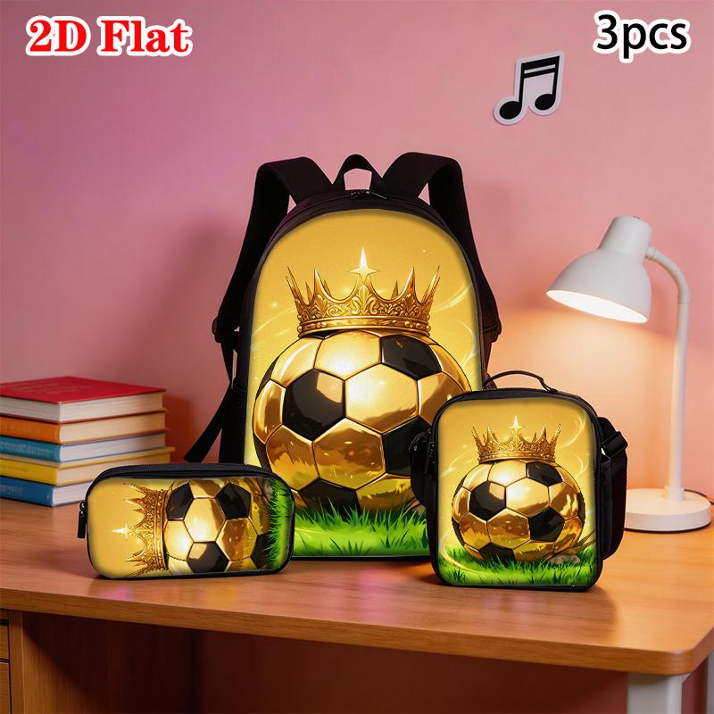 3 pièces Impression Flamme Football Sac Quotidien Léger Quotidien Spacieux Sac à Dos Scolaire Sac d'Excursion avec Sac de Transport Sac à Crayons Cadeau