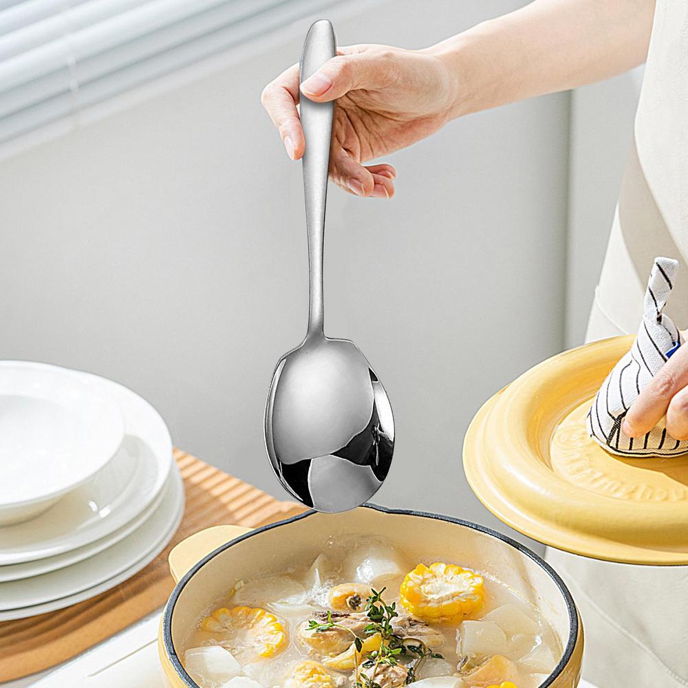 Large Serving Spoons Kitchen Stainless Steel Server Spoons Ergonomic Handle Kitchen Silverware Spoons For Weddings Parties