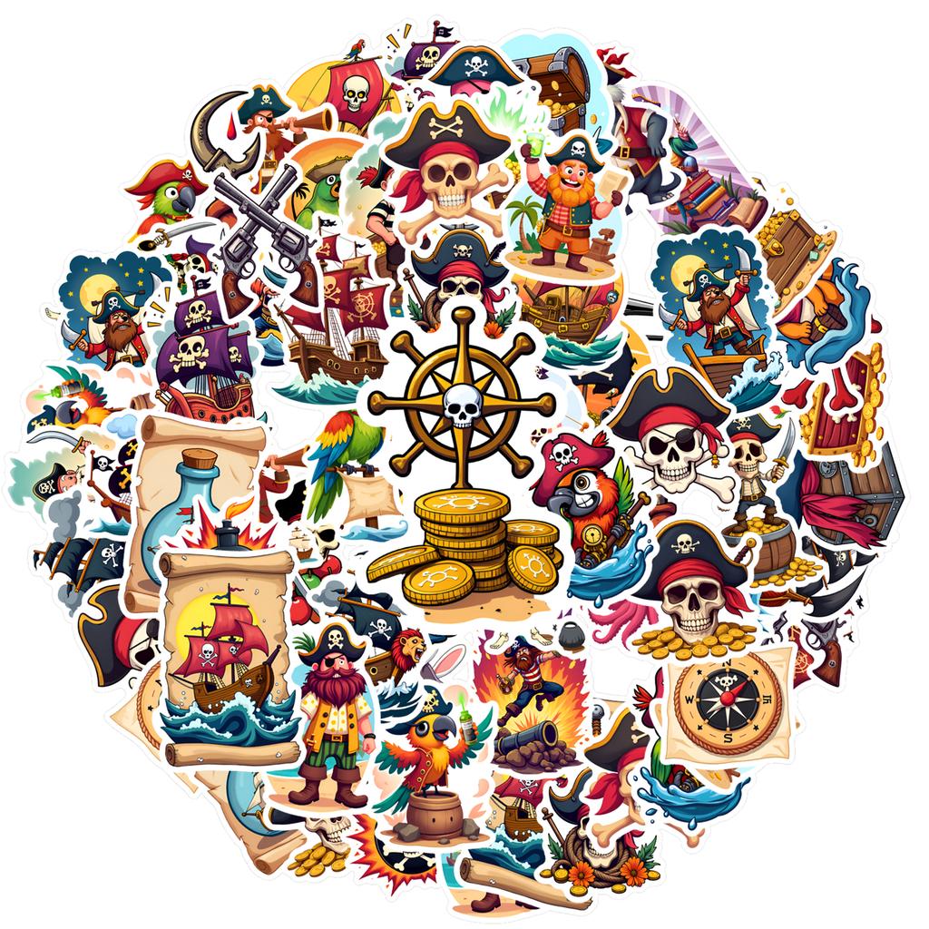 35pcs-50pcs Adventure Treasure Stickers Cartoon Pirate Stickers Treasure Stickers For Guitar Laptop Helmet Skateboard