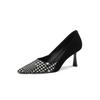 Fashion NEW Spring/Autumn Women Pumps Sheep Suede Leather Shoes for Women Pointed Toe Thin Heel Shoes Slip-on Lattice Black Party Shoes