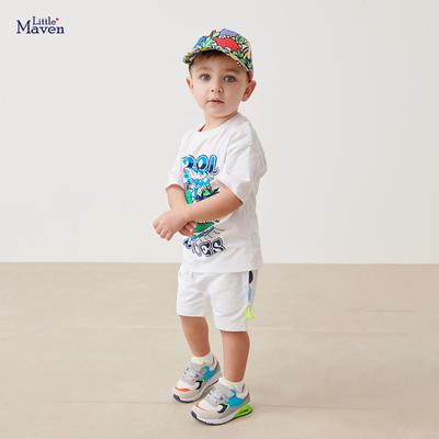 Lockere und süße Cartoon-T-Shirt-Shorts für Jungen mit Rundhalsausschnitt für Kinder