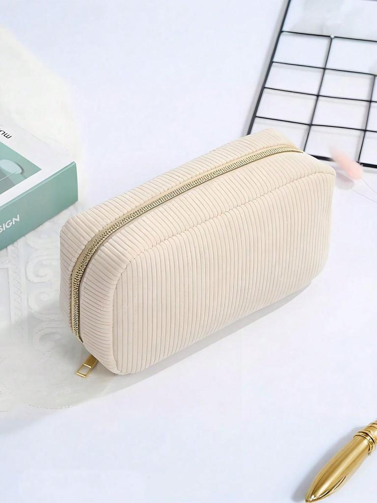 1 corduroy makeup bag, minimalist women's zipper travel bag, lip gloss organizer, brush storage bag, large-capacity small bag