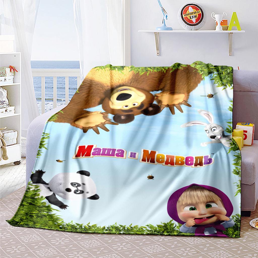 Russian animation Fairy Tale Masha and the Bear Cartoon Blanket Soft Four Seasons Home Bed Blanket Sofa Cover Office Napping Picnic Blanket M1