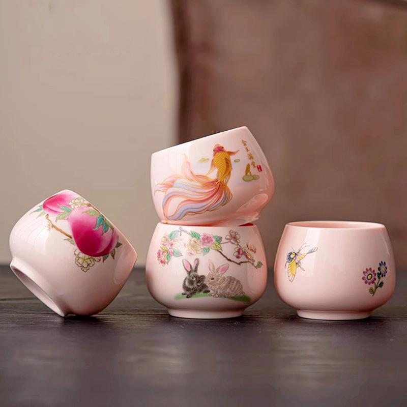 

Handmade Pink Ceramic Gongfu Tea Cup Large Porcelain Tea Drinking Set Women Gift Home Decor 150ml