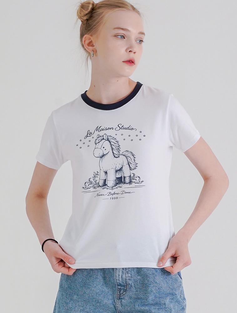 LA MAISON STUDIO Toy Pony Slim Fit Short Sleeve T-Shirt White Navy (Fcg2Ts768W)