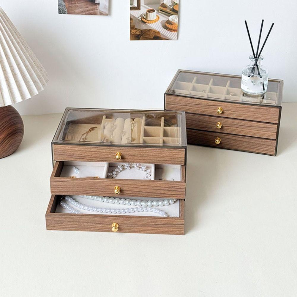 Transparent Window Wooden Jewelry Box Rings Necklace Square Jewelry Box  Outdoors