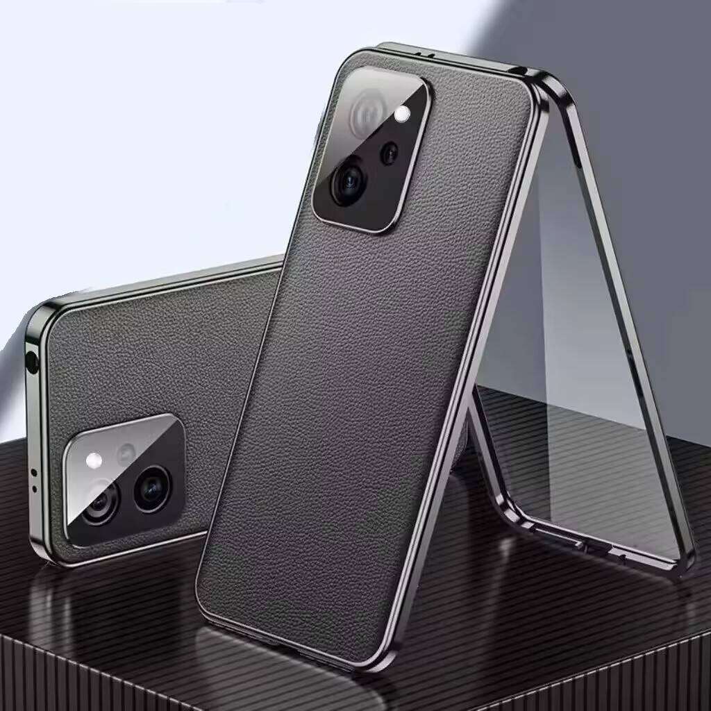 Etui do OPPO Reno 15 13 14 Find X7 X8 Pro, z aluminiowym zderzakiem i skórzanym tyłem, zderzaki do telefonu