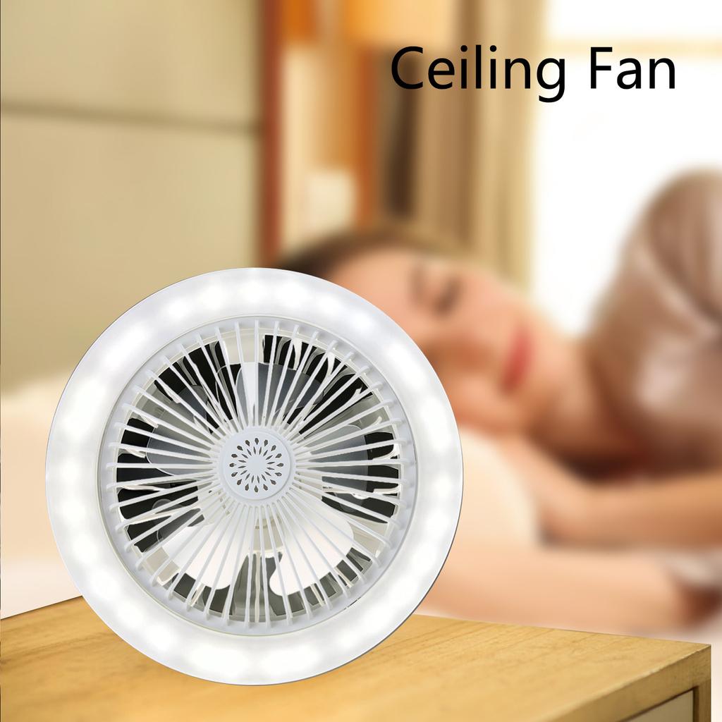 Smart Ceiling Fan 10'' 3-Blade with Remote Control, E27 Converter Base 3 Wind Speed, Dimmable LED Light Kit for Home