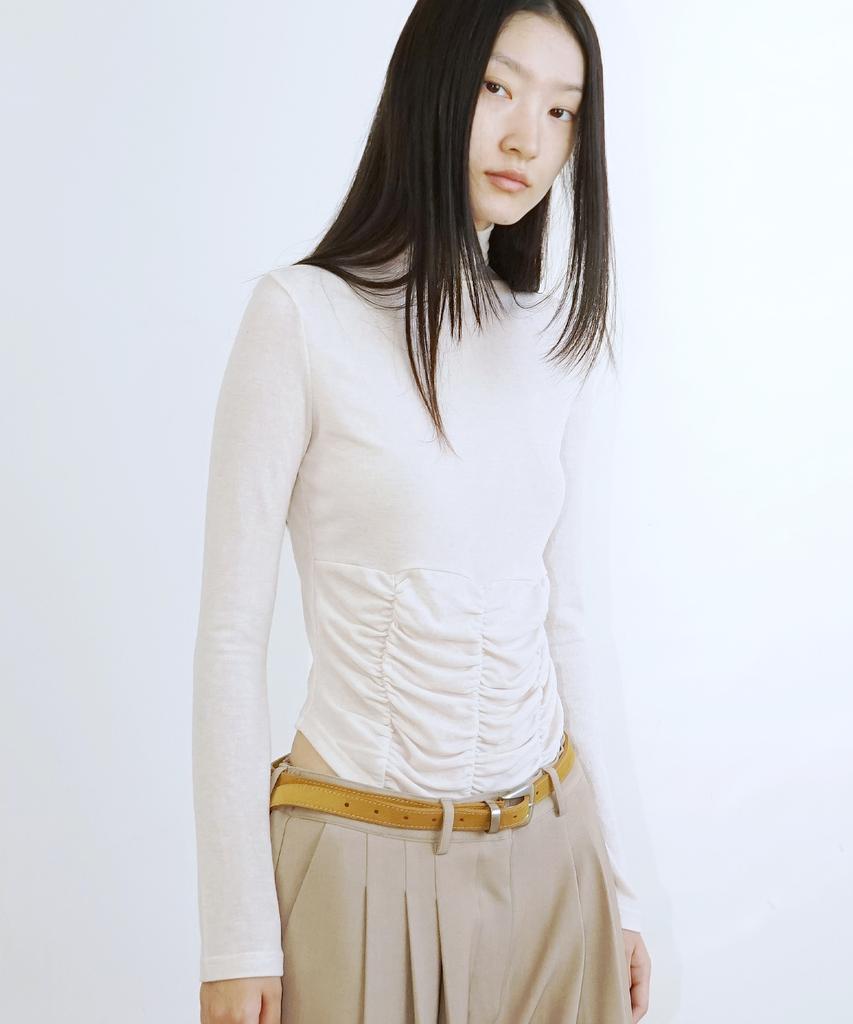PROVO Mock Neck Shirred Tee / Beige