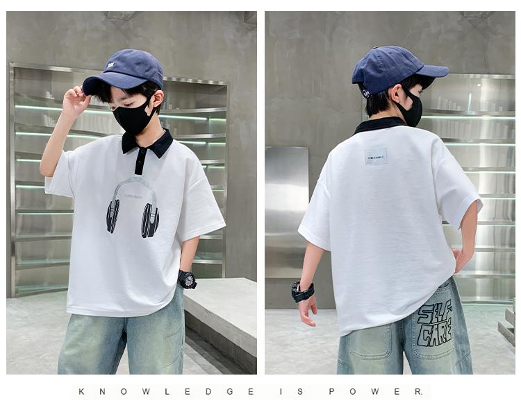 Boys' short sleeved summer clothes 2026 new item, CUHK boys' summer letter printed T-shirt, thin base shirt