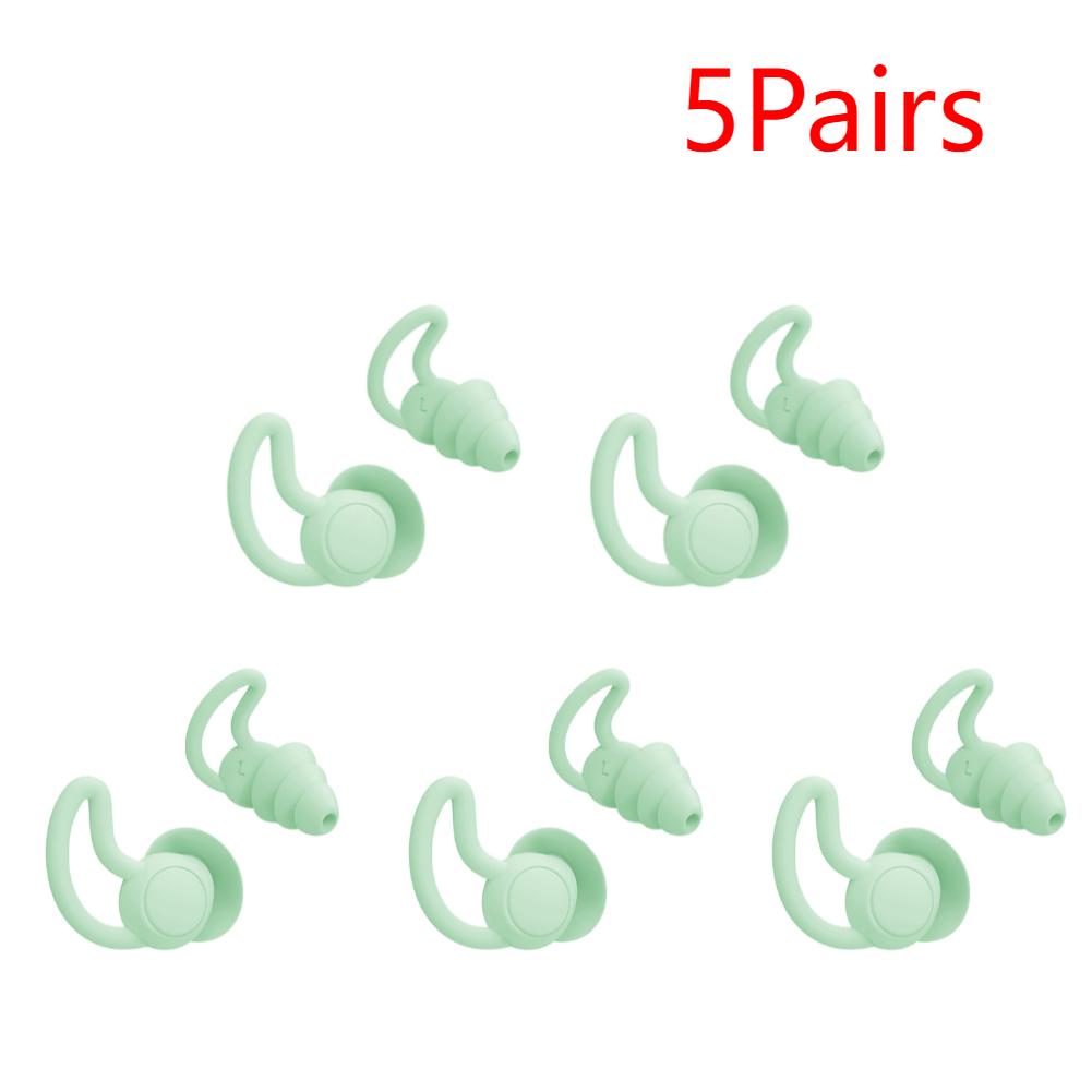 5 Pairs Silicone Ear Plugs Sound Insulation Soft Reusable Noise Cancelling Hearing Protection Waterproof Sleeping Swim Earplugs
