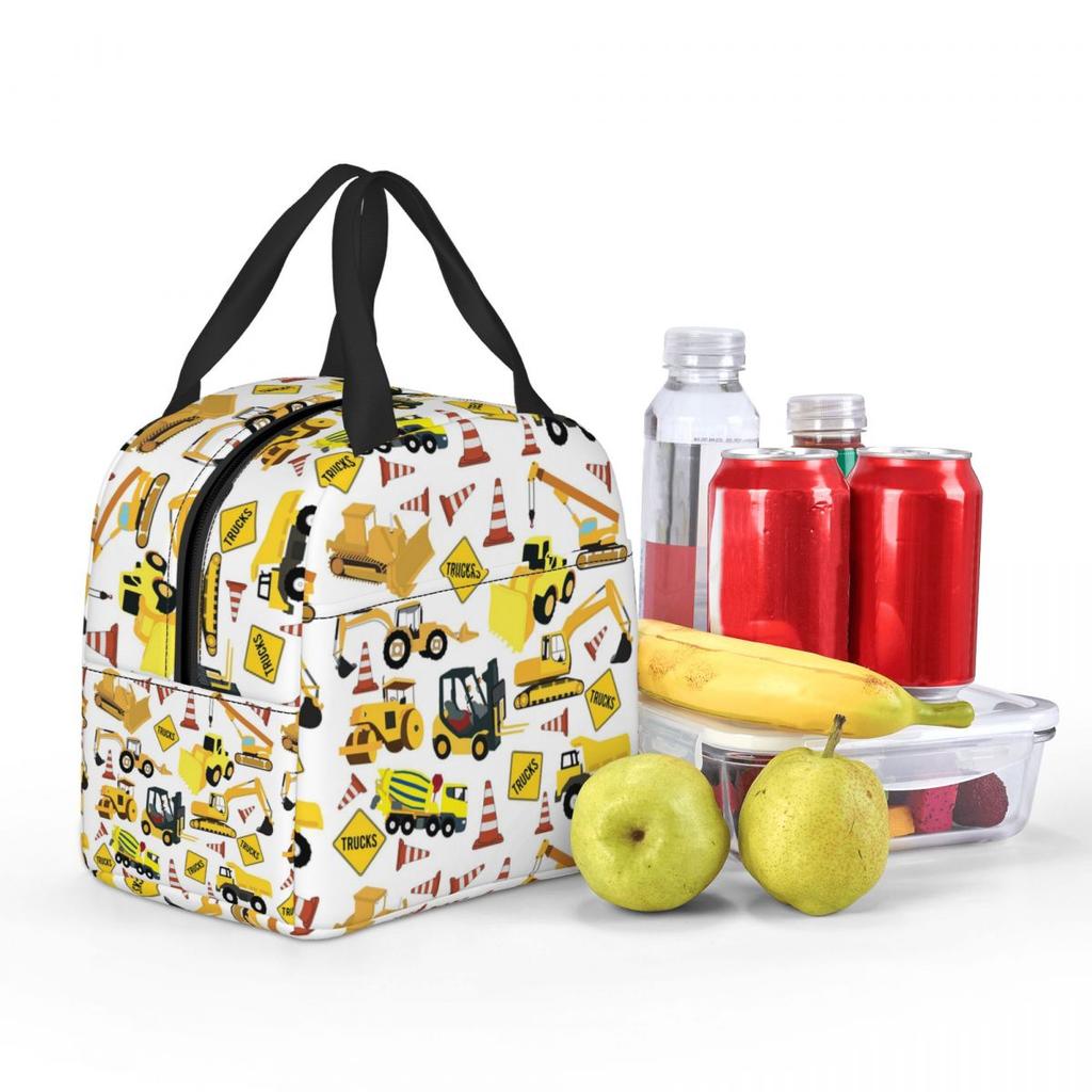 Cartoon Truck Car Tractor Excavator Pattern Insulated Lunch Bag for Women Children Portable Food Boxes Thermal Lunch Box Tote