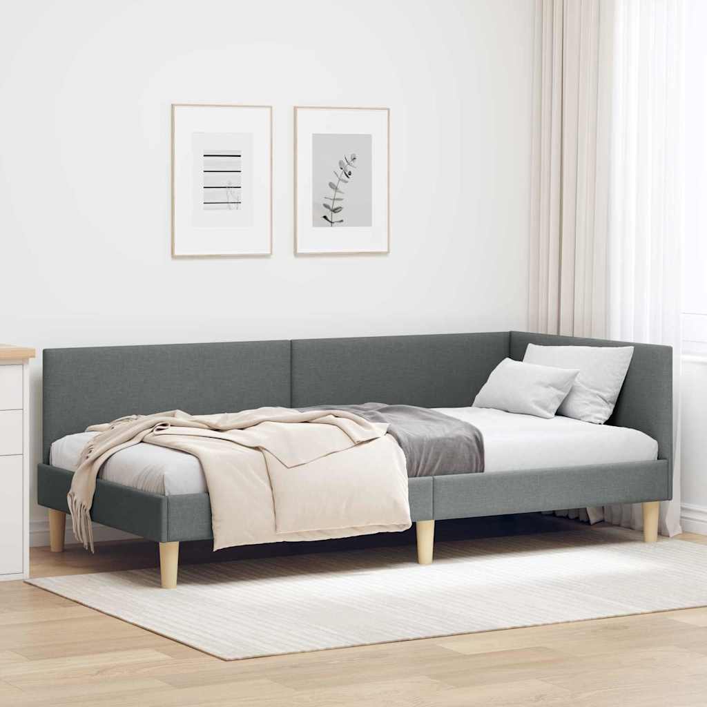 Corner Bed Frame Dark Grey 80 Cm X 200 Cm Fabric and Plywood