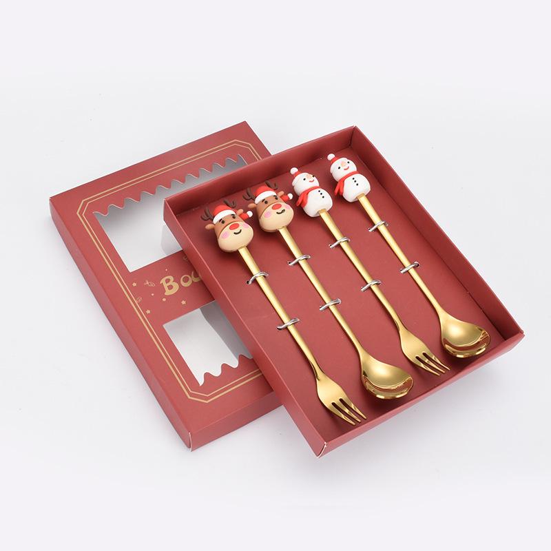 Cartoon Christmas Tree Stainless Steel Dessert Cutlery Set: Cute Fruit Fork & Spoon Gift