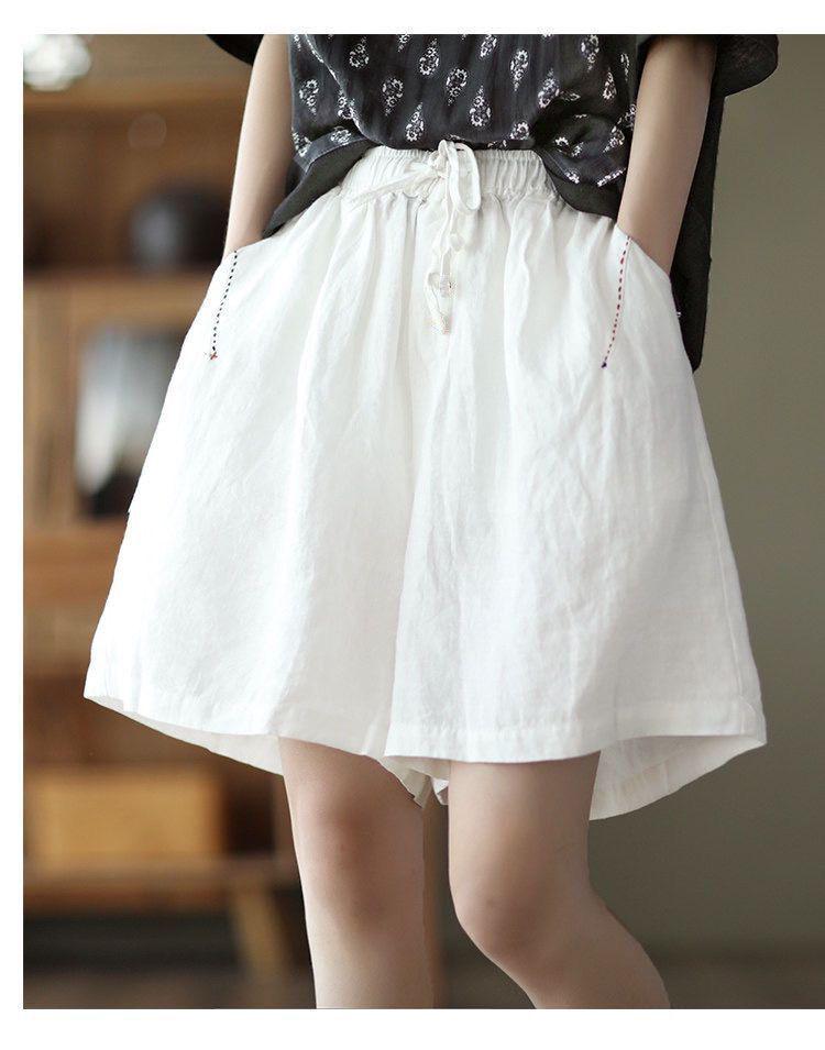 Women's Cotton Casual Elastic Waist Wide-Leg Cargo Shorts