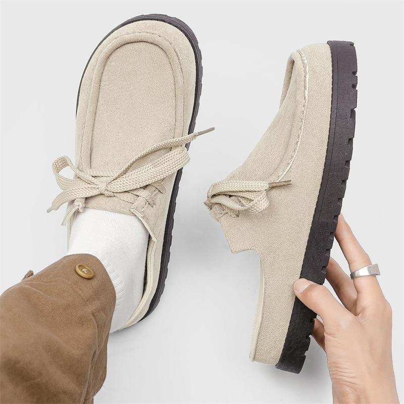 Men's Loafers 2025 Summer Comfortable Suede Casual Shoes Retro Platform Lace-up Flat Half Slippers Mules Zapatos Para Hombre
