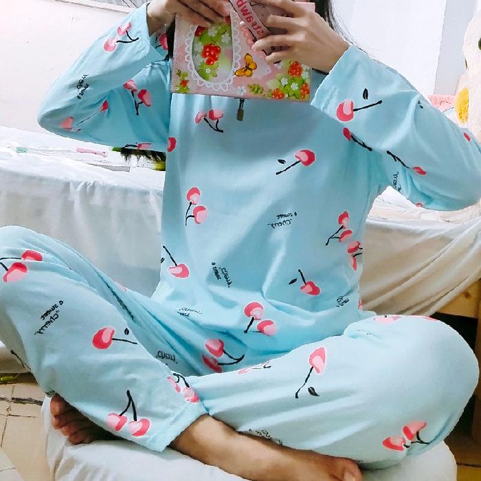 Women's Long-Sleeve Cartoon Pajama Set - Cute Korean Style Homewear for Autumn, Winter, Spring - Plus Size Available