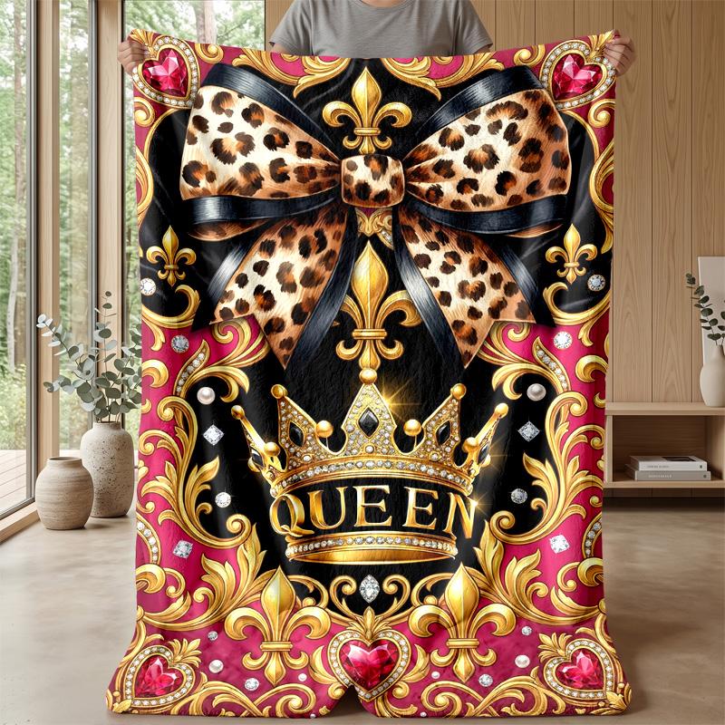 Purple Leopard Bow Theme blanket Lightweight Warm Flannel Blanket Decorative Throw Blanket for Home Decoration