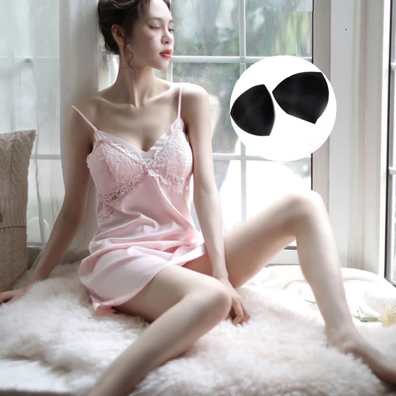 Lace Mesh Splicing Sexy Pajamas Women Summer Strap Ice Silk Midi Dress