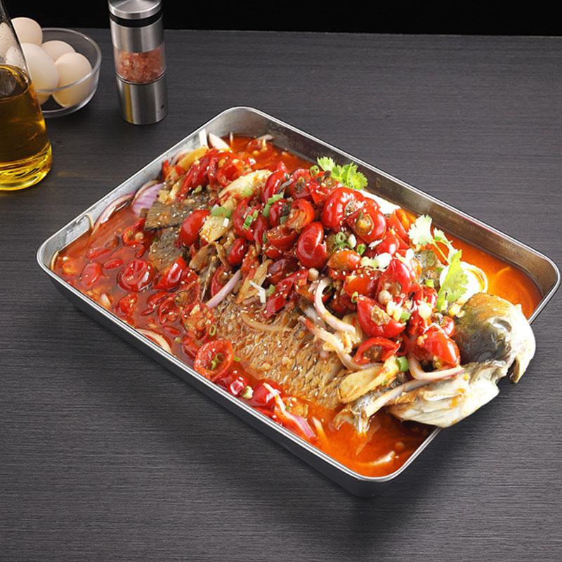 Stainless Steel Steamed Sausage Powder Plate Trays Fruit Dish Hotel Japanese Rectangle Pastry Food Storage Baking Plates