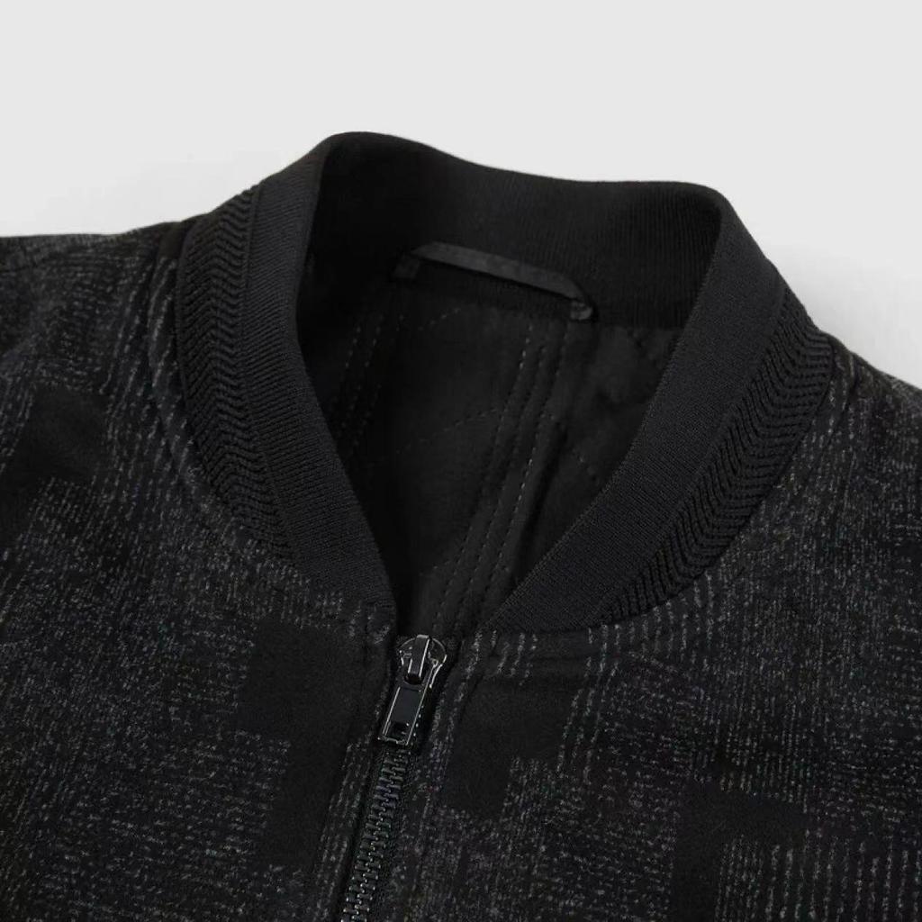 Men's Autumn Letter Print Baseball Collar Jacket with Large Pockets