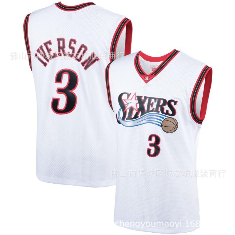 Mens Basketball Jersey 76ers 3 Iverson Retro Embroidered Breathable Sports Shirt