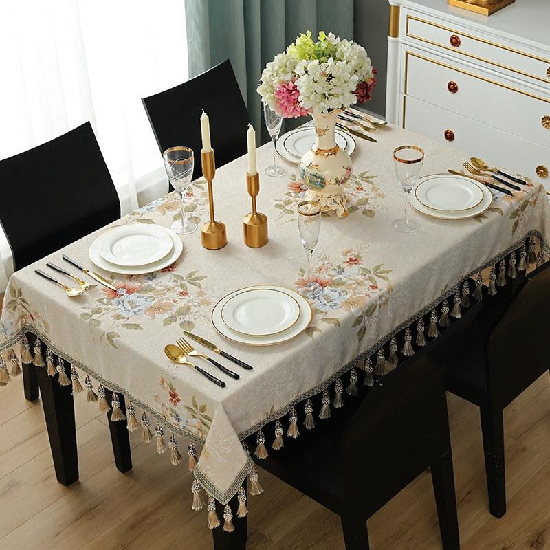 European Luxury Tassels Embroidered Tablecloth, Rectangular, Square, Round, Dining Coffee Table Cover, Party Event Decor