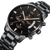 NIBOSI Men's Business Watch, Black, Big Face, Chronograph, Analog, Stylish, Casual, Metal Band, Stainless Steel, Date Display, Fluorescent, Luxury, Fa