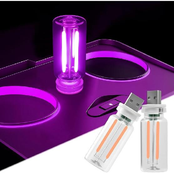LYCARESUN 2 PCS Car USB Night Light Bulb, Touch Dimmable Car Interior Ambient Lights, Portable Mini USB Retro Glass Bottle Lamp Decorations for