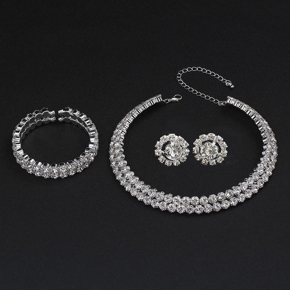 Pełny diamentowy naszyjnik kolczyki bransoletka trzyczęściowy zestaw metalowy kwiat pusty kołnierz druhna zestaw ślubny kobiety