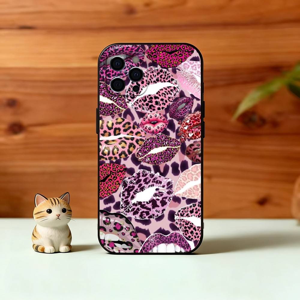 Lip Print Phone Case For iPhone 17,16,15,14,13,12,11 Plus,Pro Max,XS,Soft Silicone Black Cover