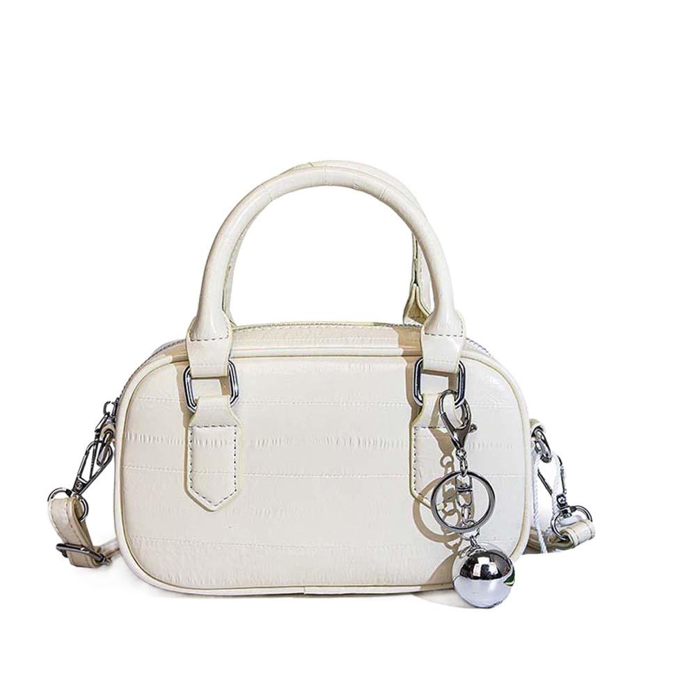 

Цинк Цинковый сплав Шар Украшение Сумка для боулинга ПУ кожа Маленькая квадратная сумка Молния Бостонская сумка-тоут Ежедневная белый