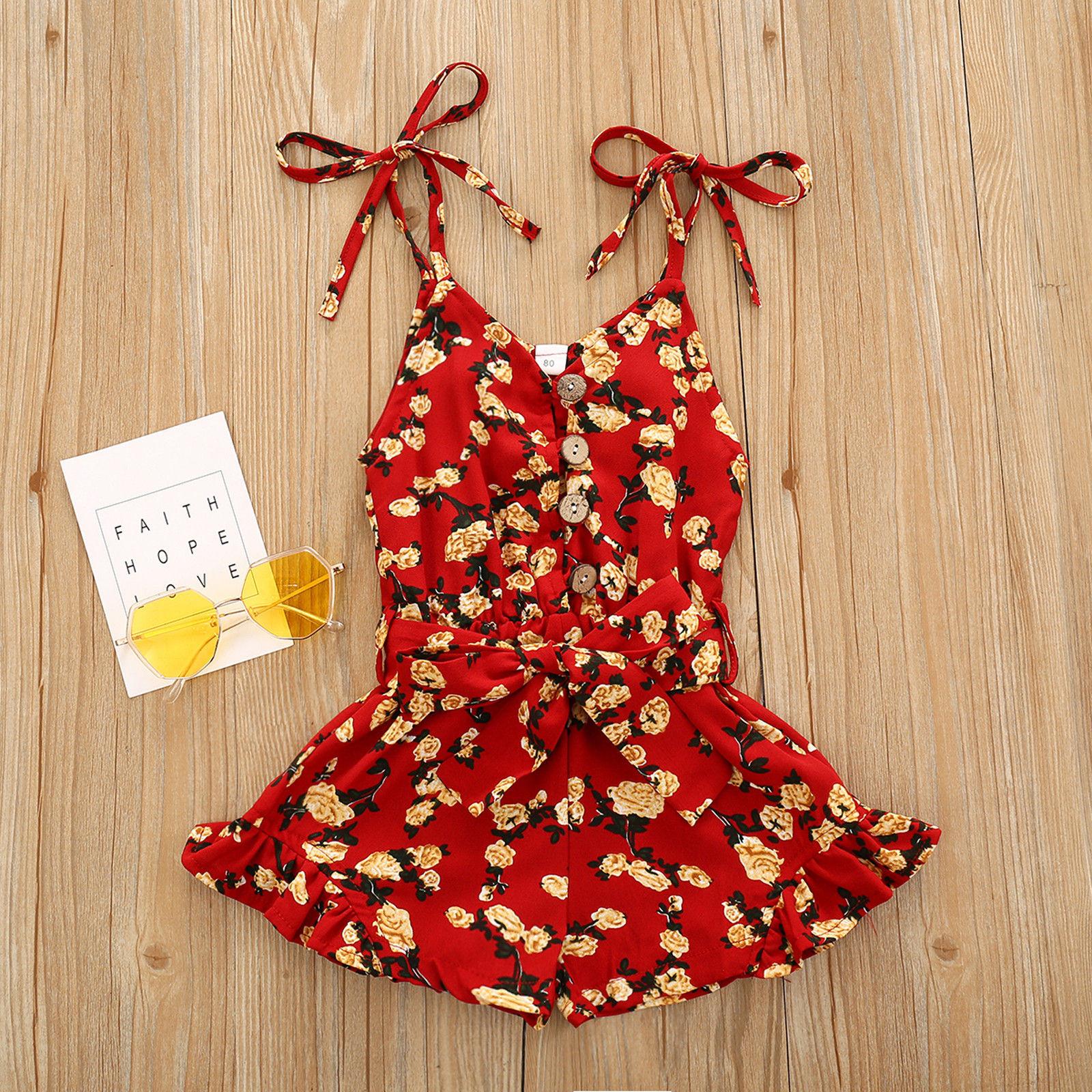 

Летний комбинезон без рукавов для девочек, небольшой комбинезон с цветочным принтом, костюм для альпинизма 120 красный