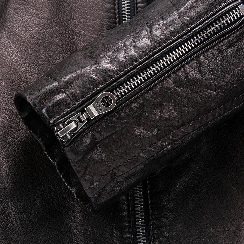 FAPAI Men's Nubuck Cowhide Stand Collar Motorcycle Leather Jacket