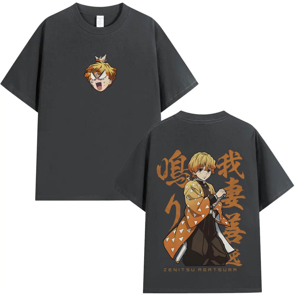 Anime Demon Slayer Agatsuma Zenitsu Graphic T Shirt Men Women Clothing Fashion Oversized Short Sleeve Tshirt Cartoon Streetwear
