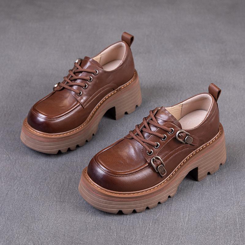 

Первый слой лоферов из коровьей кожи для женской весенней коллекции 2025 года, новая кожа, тяжелая промышленность, ретро, ручная царапина, толстая подошва, маффин, одинарные туфли для женщин 40 коричневый