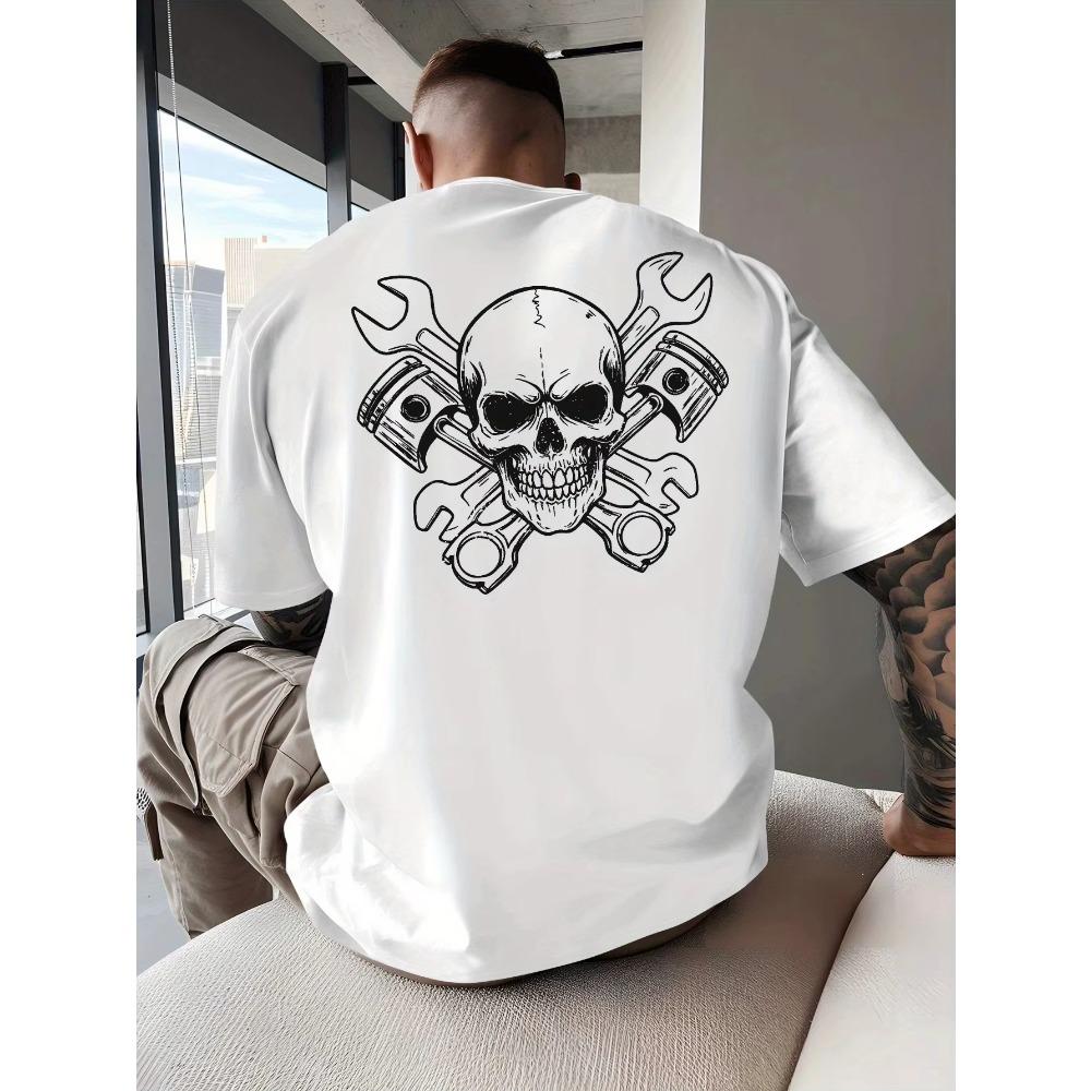 Skull Crossed Wrenches Biker Culture Men's T Shirt Fitness Sports Cotton Tee Casual Oversized Summer Outdoor