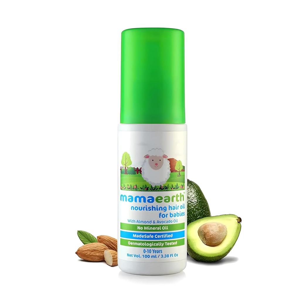 Mamaearth Nourishing Baby Hair Oil For Soft Hair Growth 100ml | Gentle Scalp Oil With Almond & Avocado For Babies