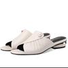 Soft leather fish mouth women's cool slippers women's outer wear summer new versatile soft leather comfortable middle heel slippers