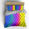 Regenbogen-Waben-Bettwäsche-Set, Farbverlauf schillernder Sechseck-Druck-Set mit 1 Bettbezug 2 Kissenbezügen Einzelbett Doppelbett King Queen