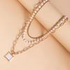 Versatile imitation pearl chain multi-layer necklace, simple retro square fritillary pendant necklace