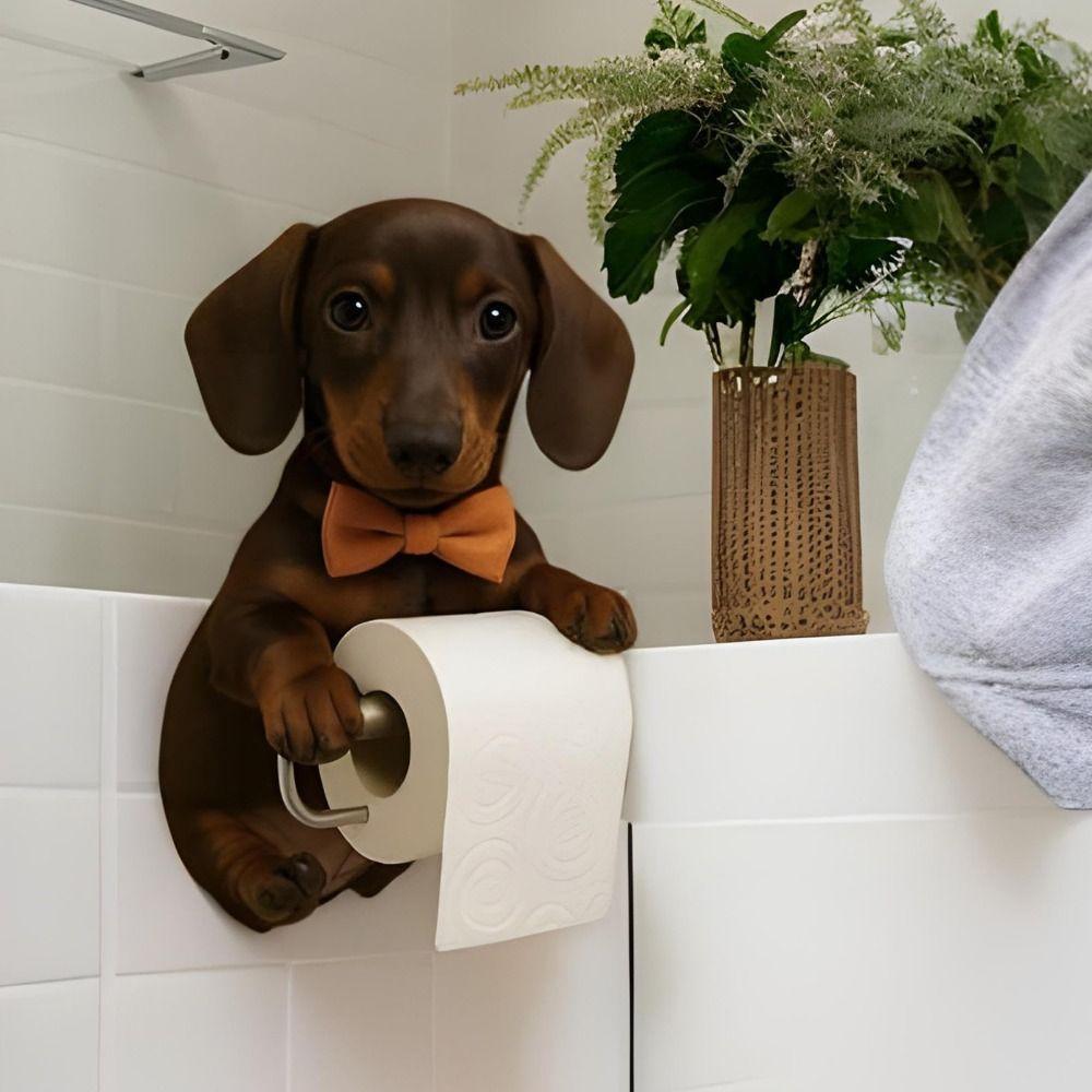 Cute Animal Design Dog Toilet Paper Holder Resin Kitchen Tissue Dispenser  for Home Use