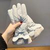 Soft Plush Thickened Gloves  Satin Windproof Gloves Gift Bow Anti-cold Mittens  Daily