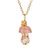 Handmade Gold Winding Crystal Tiger Stone Agate Small Mushroom Pendant Necklace Jewelry N588